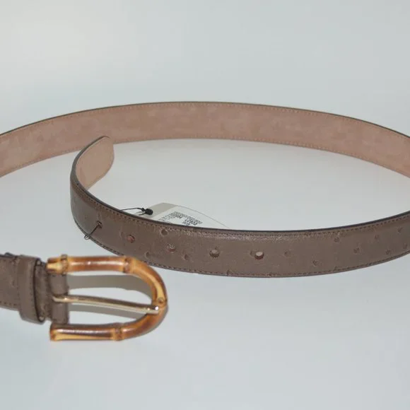 NWT GUCCI OSTRICH LEATHER SILVER HARDWARE BELT WITH BAMBOO BUCKLE